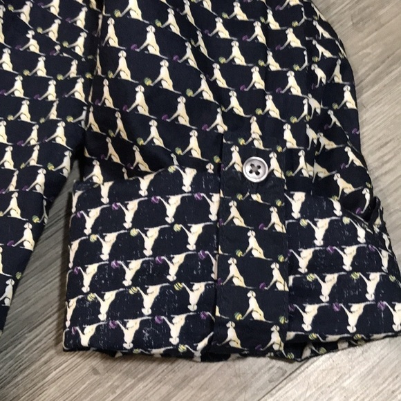 Talbots Dog & Ball Print 100% Cotton Navy Blue Long Sleeve Button Shirt size 8P - Picture 12 of 13